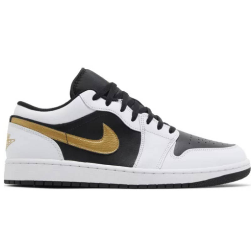 Tênis Air Jordan 1 Low White Black Metallic Gold Swoosh