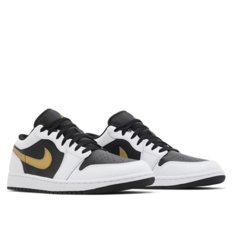 Tênis Air Jordan 1 Low White Black Metallic Gold Swoosh